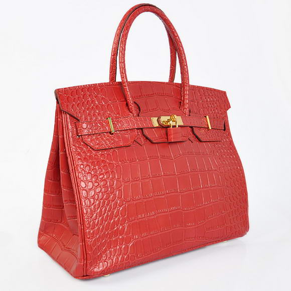 Hermes Birkin 35CM Tote Bags Crocodile Togo Leather Red Golden