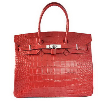 Hermes Birkin 35CM Tote Bags Crocodile Togo Leather Red Silver