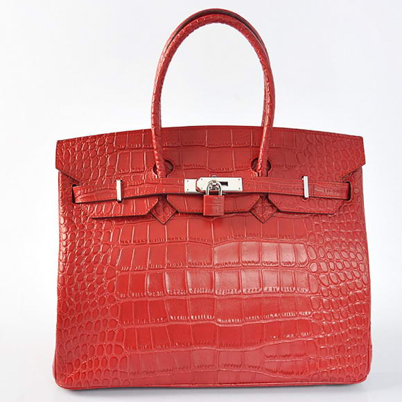 Hermes Birkin 35CM Tote Bags Crocodile Togo Leather Red Silver