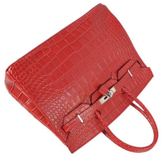 Hermes Birkin 35CM Tote Bags Crocodile Togo Leather Red Silver