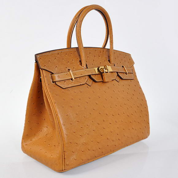 Hermes Birkin 35CM Tote Bags Ostrich Togo Leather Ocher Golden