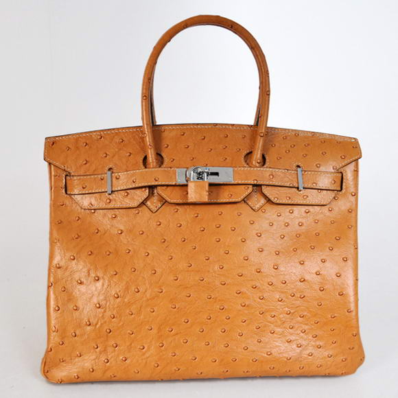 Hermes Birkin 35CM Tote Bags Ostrich Togo Leather Ocher Silver