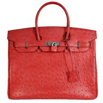 Hermes Birkin 35CM Tote Bags Ostrich Togo Leather Red Silver