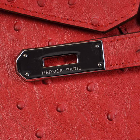 Hermes Birkin 35CM Tote Bags Ostrich Togo Leather Red Silver