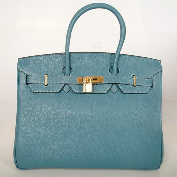 Hermes Birkin 35CM Tote Bags Smooth Togo Leather Blue Golden