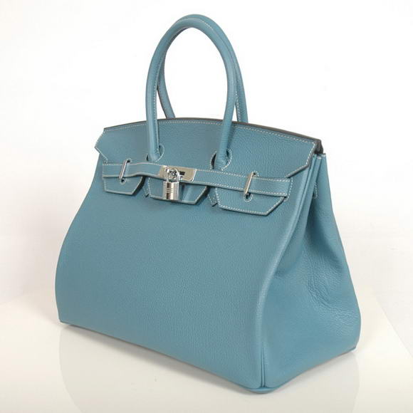 Hermes Birkin 35CM Tote Bags Smooth Togo Leather Blue Silver