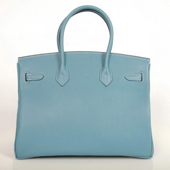 Hermes Birkin 35CM Tote Bags Smooth Togo Leather Blue Silver