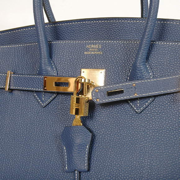 Hermes Birkin 35CM Tote Bags Smooth Togo Leather Dark Blue Golden