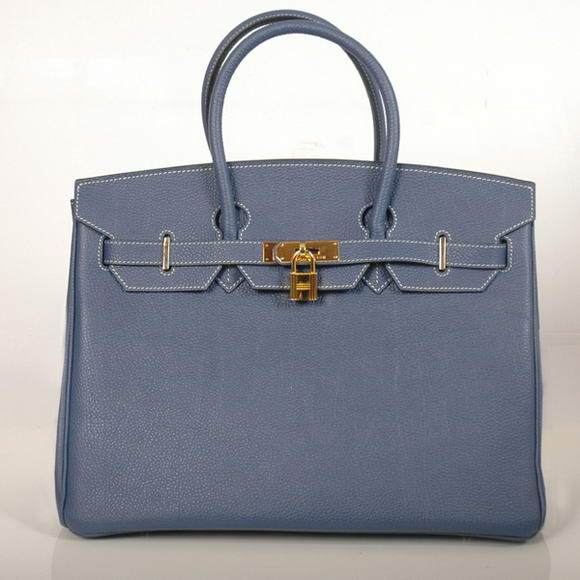 Hermes Birkin 35CM Tote Bags Smooth Togo Leather Dark Blue Golden