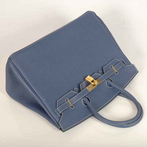 Hermes Birkin 35CM Tote Bags Smooth Togo Leather Dark Blue Golden