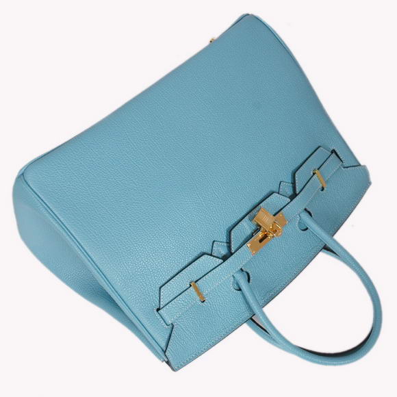 Hermes Birkin 35CM Tote Bags Smooth Togo Leather Light Blue Golden