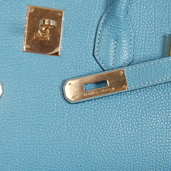 Hermes Birkin 35CM Tote Bags Smooth Togo Leather Light Blue Golden