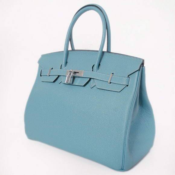 Hermes Birkin 35CM Tote Bags Smooth Togo Leather Light Blue Silver