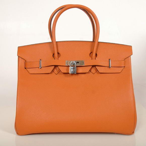 Hermes Birkin 35CM Tote Bags Smooth Togo Leather Orange Silver