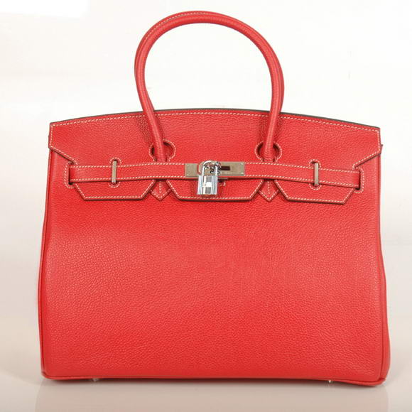 Hermes Birkin 35CM Tote Bags Smooth Togo Leather Red Silver