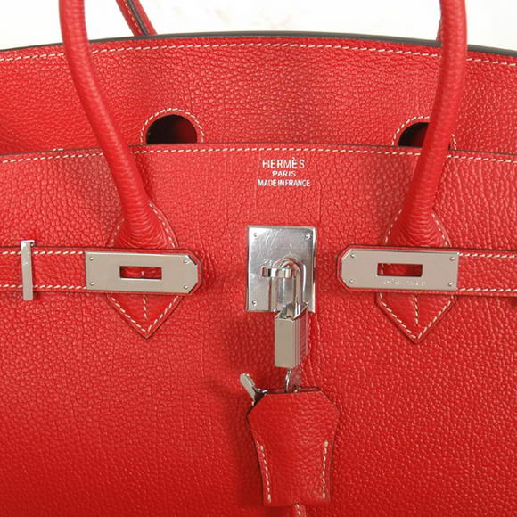 Hermes Birkin 35CM Tote Bags Smooth Togo Leather Red Silver