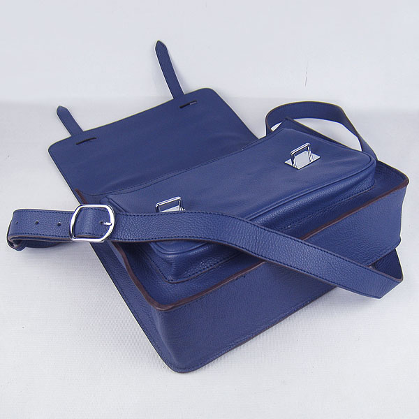 Hermes Jypsiere Togo Leather Messenger Bag Dark Blue