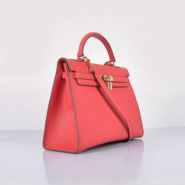 Fashion Hermes Kelly 32cm Bags Light Red Calf Leather Gold