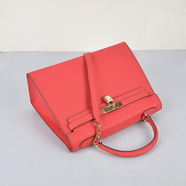 Fashion Hermes Kelly 32cm Bags Light Red Calf Leather Gold