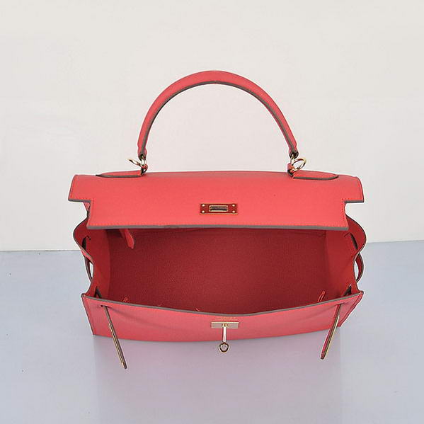 Fashion Hermes Kelly 32cm Bags Light Red Calf Leather Gold