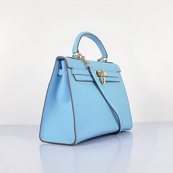 Top Quality Hermes Kelly 32cm Bags SkyBlue Calf Leather Gold