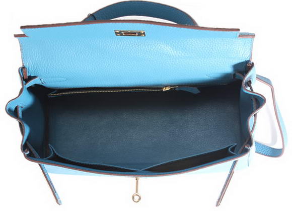 Hermes Kelly 32cm Togo Leather Handbags 6018 Blue Golden