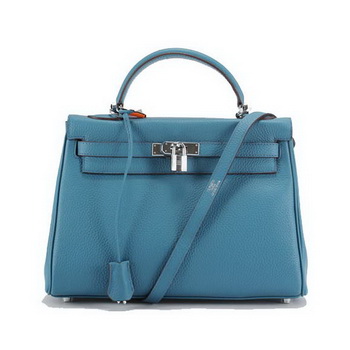 Hermes Kelly 32cm Togo Leather Handbags 6018 Blue Silver