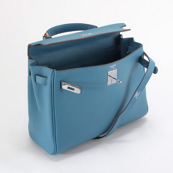 Hermes Kelly 32cm Togo Leather Handbags 6018 Blue Silver