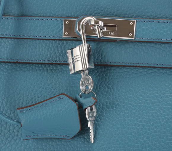 Hermes Kelly 32cm Togo Leather Handbags 6018 Blue Silver