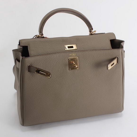 Hermes Kelly 32cm Togo Leather Handbags 6018 Dark Grey Golden