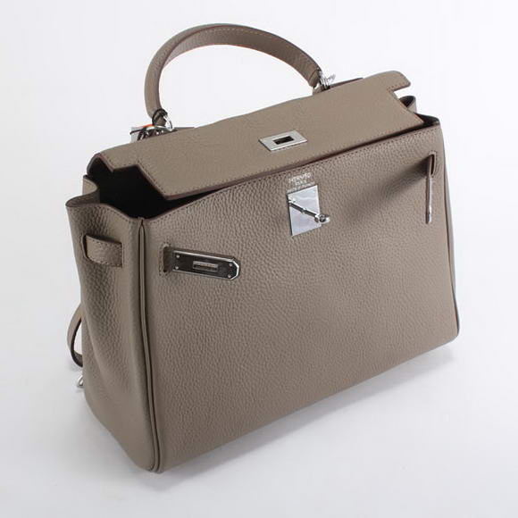 Hermes Kelly 32cm Togo Leather Handbags 6018 Dark Grey Silver