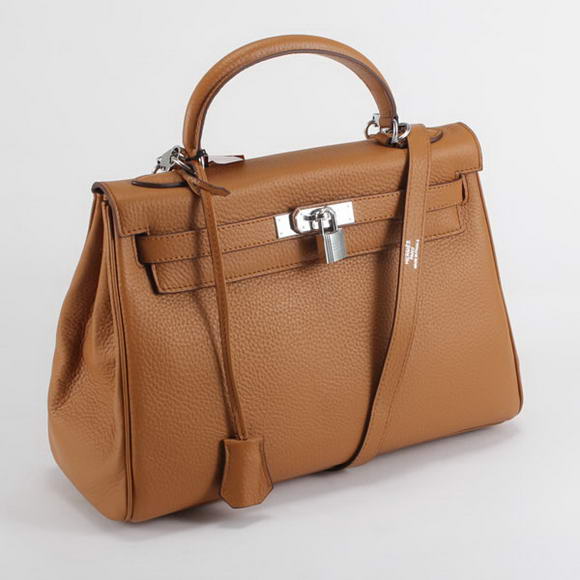 Hermes Kelly 32cm Togo Leather Handbags 6018 Light Coffee Silver