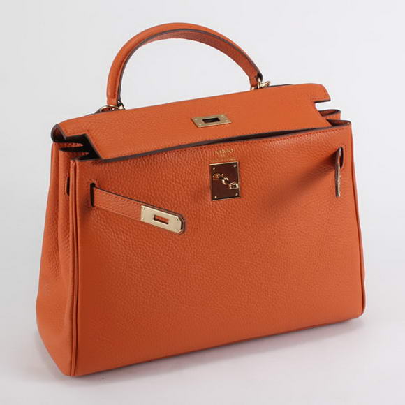 Hermes Kelly 32cm Togo Leather Handbags 6018 Orange Golden