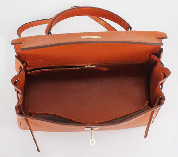 Hermes Kelly 32cm Togo Leather Handbags 6018 Orange Golden