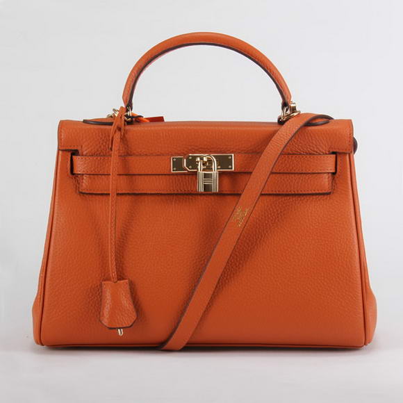 Hermes Kelly 32cm Togo Leather Handbags 6018 Orange Golden