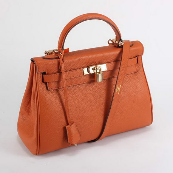 Hermes Kelly 32cm Togo Leather Handbags 6018 Orange Golden