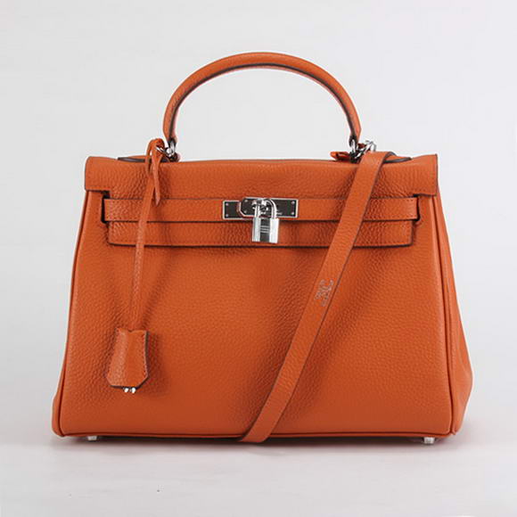 Hermes Kelly 32cm Togo Leather Handbags 6018 Orange Silver