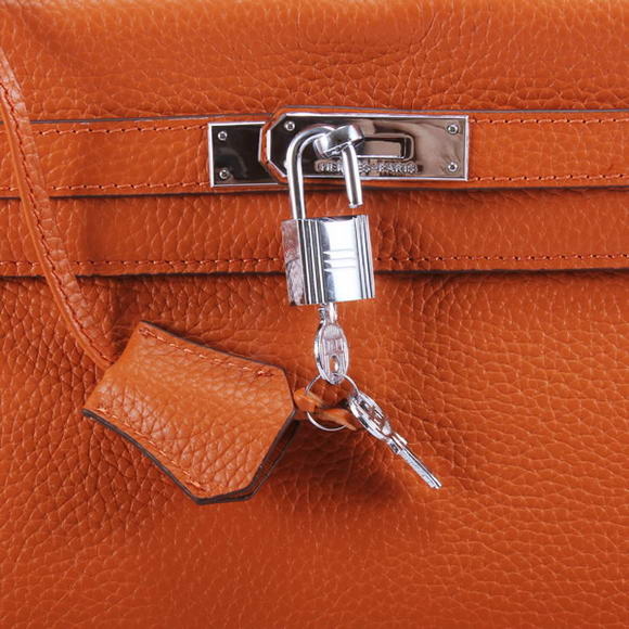 Hermes Kelly 32cm Togo Leather Handbags 6018 Orange Silver