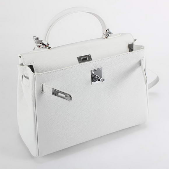 Hermes Kelly 32cm Togo Leather Handbags 6018 White Silver