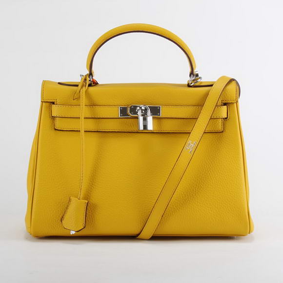 Hermes Kelly 32cm Togo Leather Handbags 6018 Yellow Silver