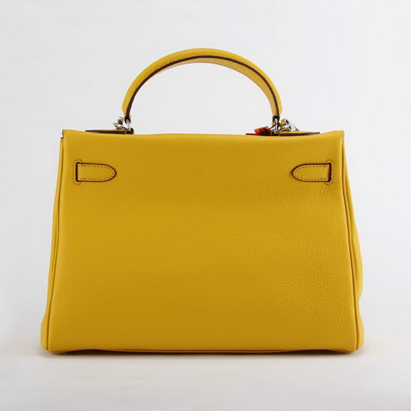 Hermes Kelly 32cm Togo Leather Handbags 6018 Yellow Silver