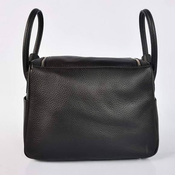 Hermes Lindy 30CM Havanne Handbags 1057 Black Leather Silver Hardware