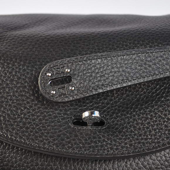 Hermes Lindy 30CM Havanne Handbags 1057 Black Leather Silver Hardware