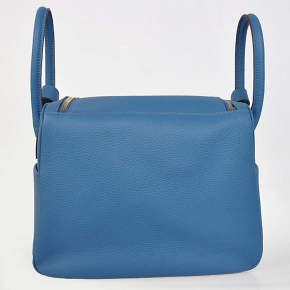 Hermes Lindy 30CM Havanne Handbags 1057 Blue Leather Golden Hardware