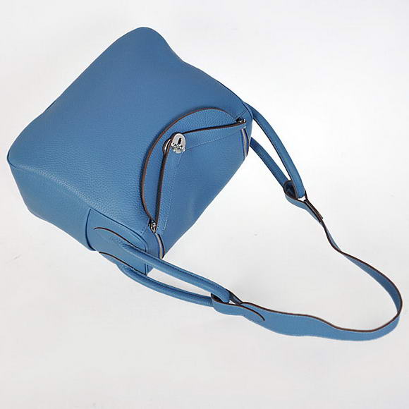 Hermes Lindy 30CM Havanne Handbags 1057 Blue Leather Silver Hardware