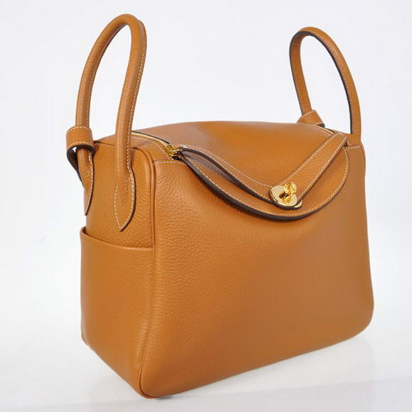 Hermes Lindy 30CM Havanne Handbags 1057 Camel Leather Golden Hardware