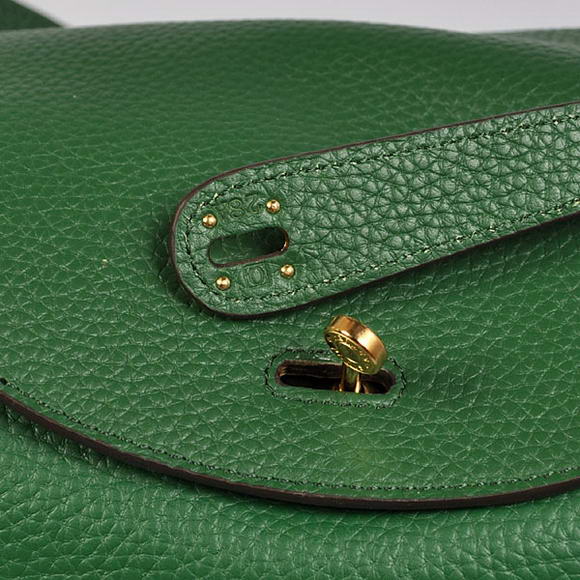 Hermes Lindy 30CM Havanne Handbags 1057 Dark Green Leather Golden Hardware