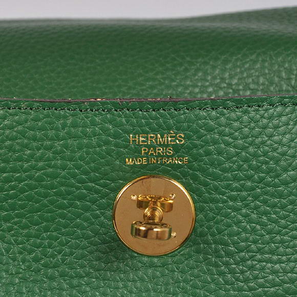 Hermes Lindy 30CM Havanne Handbags 1057 Dark Green Leather Golden Hardware