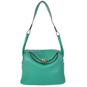 Hermes Lindy 30CM Havanne Handbags 1057 Green Leather Golden Hardware