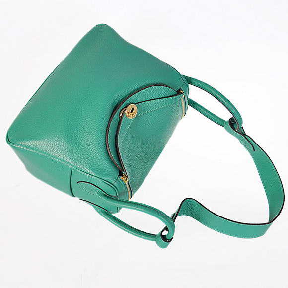 Hermes Lindy 30CM Havanne Handbags 1057 Green Leather Golden Hardware